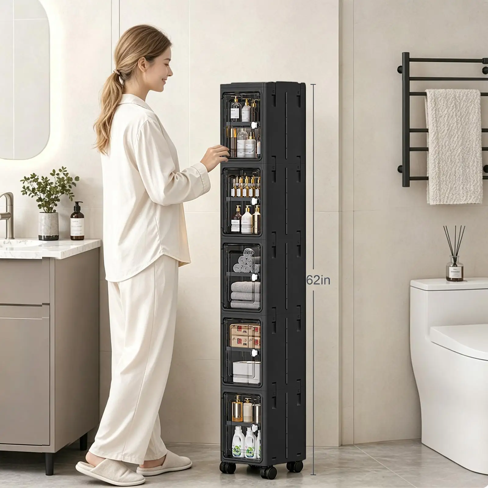 Kitchen Gadgets Organizer - 5-Tier Black Slim Narrow Rolling Storage